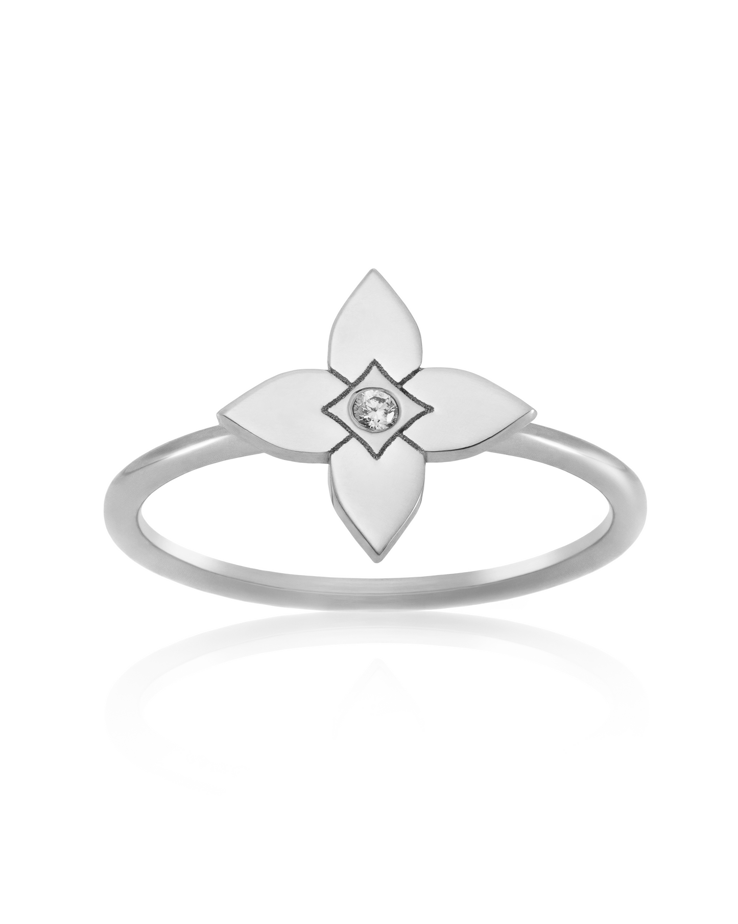 Inel Heritage Bloom Small Aur Alb cu diamant 0.01ct
