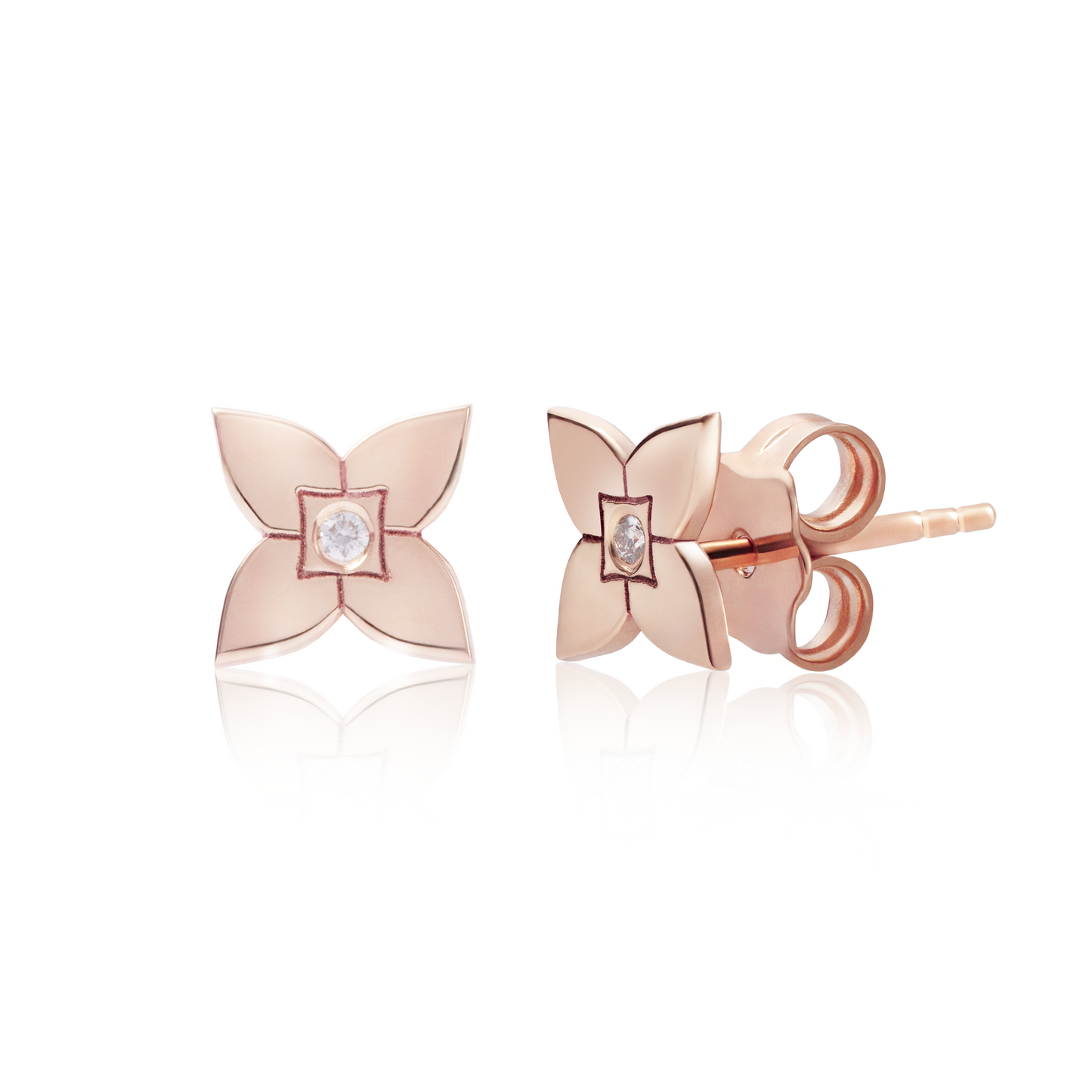 Cercei Heritage Bloom surub Aur Roz cu diamant 0.01ct