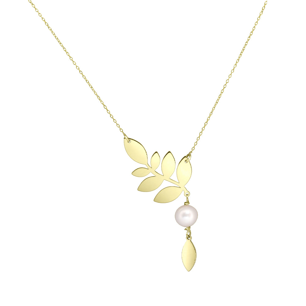 COLIER DIN AUR FRUNZĂ ȘI PERLĂ