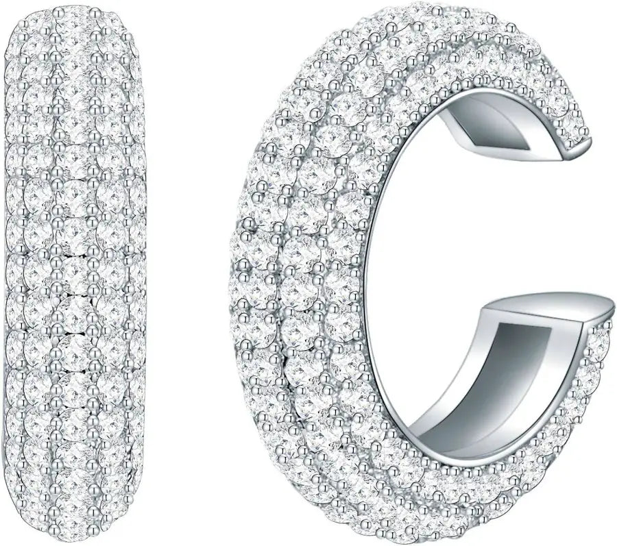Ear Cuff Pavé Glace · Aur Alb cu Diamante de Laborator – Realizat la Comandă