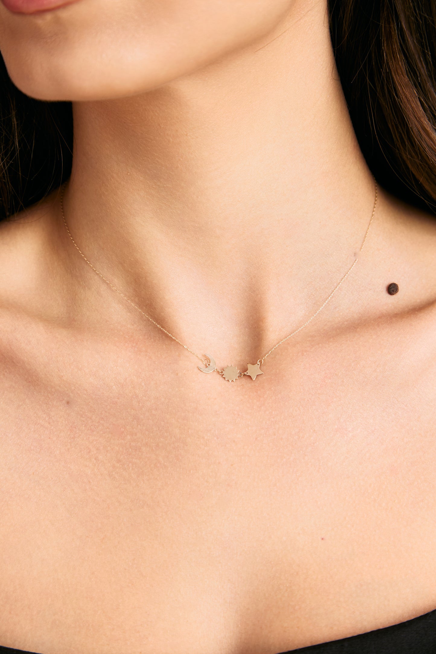 Colier Moon Sun Star din aur 14K