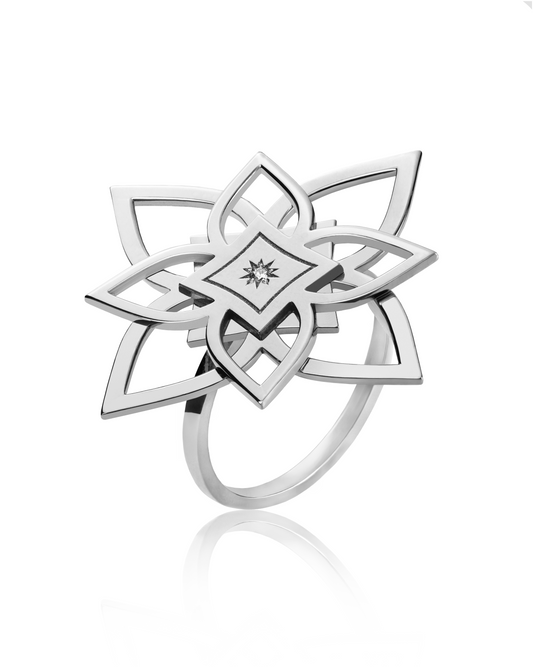 Inel Heritage Bloom Aur Alb XL cu diamant 0.01ct