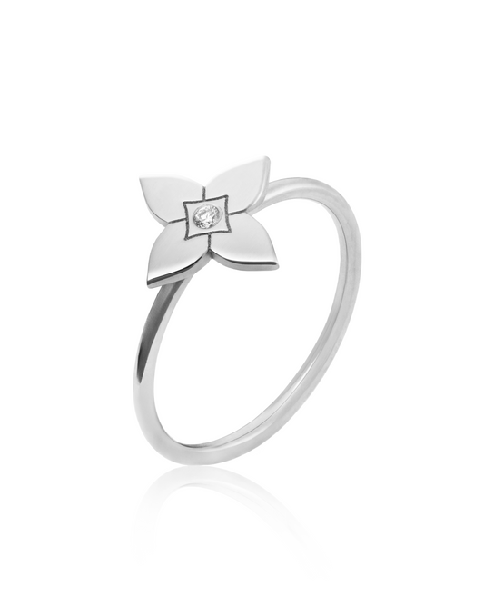 Inel Heritage Bloom Small Aur Alb cu diamant 0.01ct