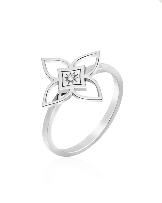 Inel Heritage Bloom Medium Aur Alb cu diamant 0.01ct