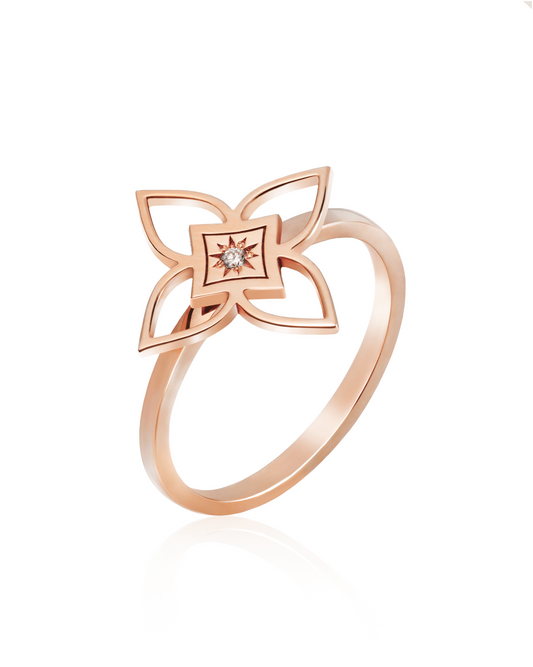 Inel Heritage Bloom Medium Aur Roz cu diamant 0.01ct