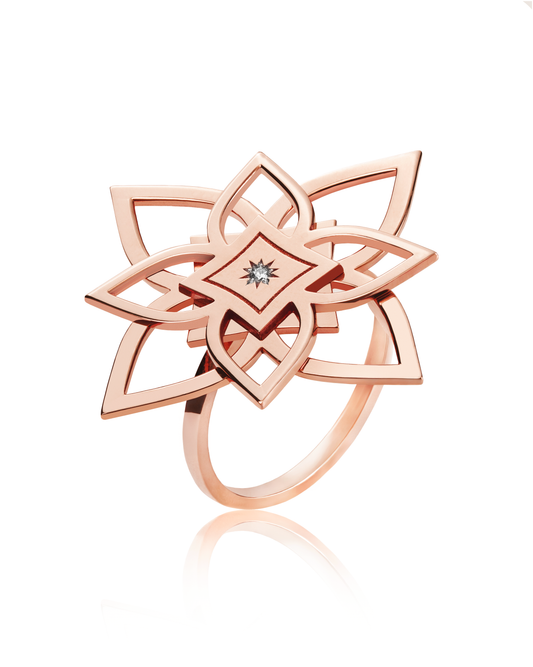 Inel Heritage Bloom Aur Roz XL cu diamant 0.01ct