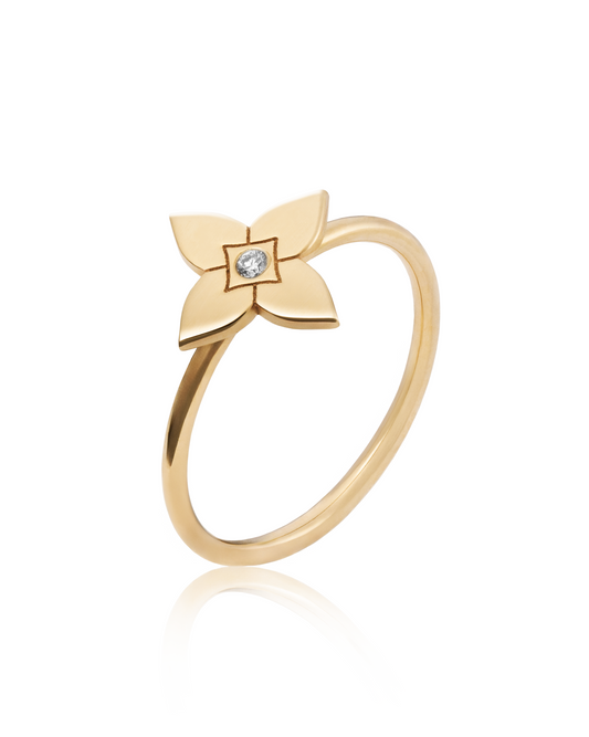Inel Heritage Bloom Small Aur Galben cu diamant 0.01ct