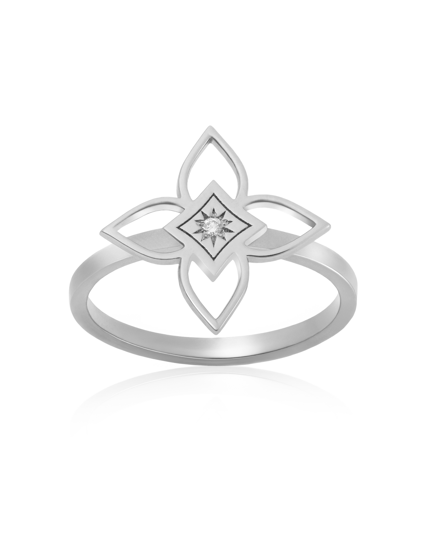 Inel Heritage Bloom Medium Aur Alb cu diamant 0.01ct