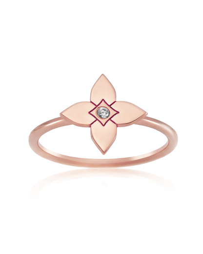 Inel Heritage Bloom Small Aur Roz cu diamant 0.01ct