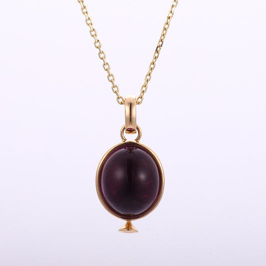 Pandantiv Cabochon Bordeaux din aur galben 18K