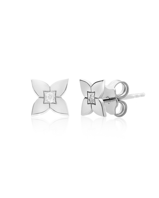 Cercei Heritage Bloom surub Aur Alb cu diamant 0.01ct