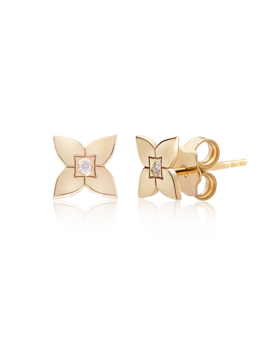 Cercei Heritage Bloom surub Aur Galben cu diamant 0.01ct