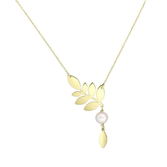 COLIER DIN AUR FRUNZĂ ȘI PERLĂ