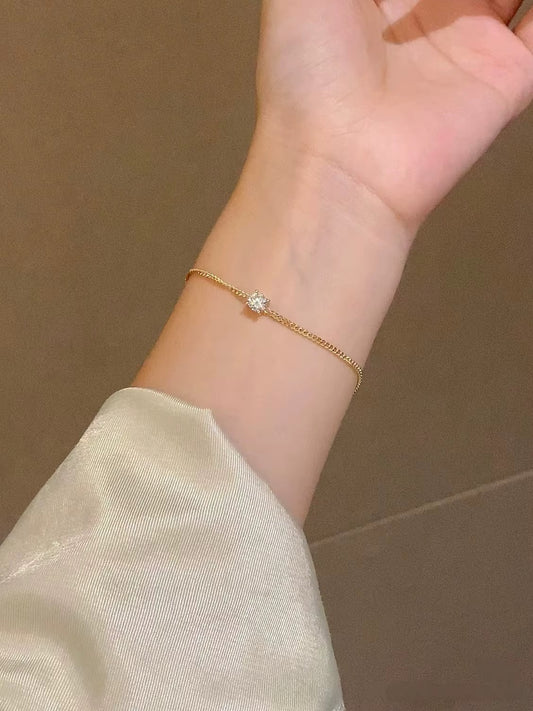 Brățară Solitaire · Aur Galben cu Diamant de Laborator – Realizat la Comandă