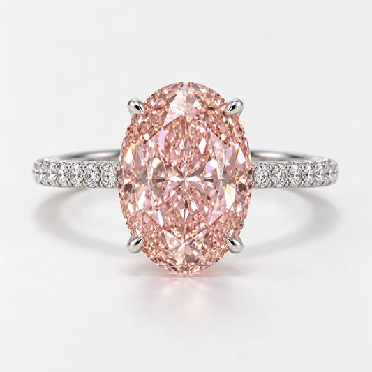 Inel Blush Oval · Aur Alb cu Diamant Roz – Realizat la Comandă