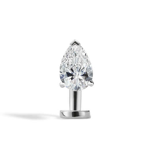 Navel Piercing Poire · Aur Alb cu Diamant de Laborator – Realizat la Comandă
